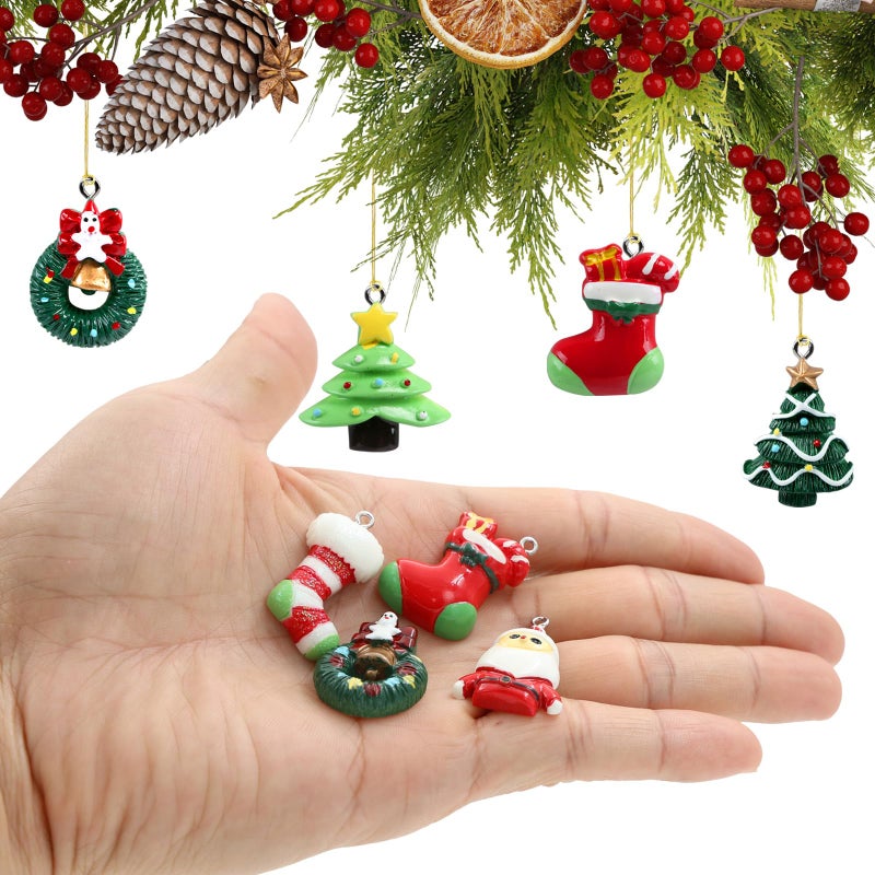 Naler 24PCS Mini Christmas Ornaments, Resin Design with Santa Claus, Snowman, Reindeer and More for Christmas Decoration - Image 3
